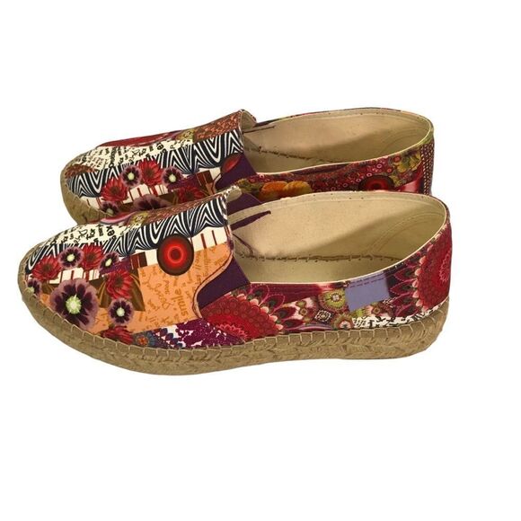 Desigual Canvas Espadrille Shoes Rojo Abril Floral Platform Flats Size 41